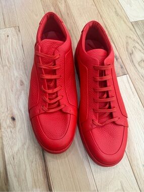 Balenciaga Men's Red Leather Lace-Up Sneakers